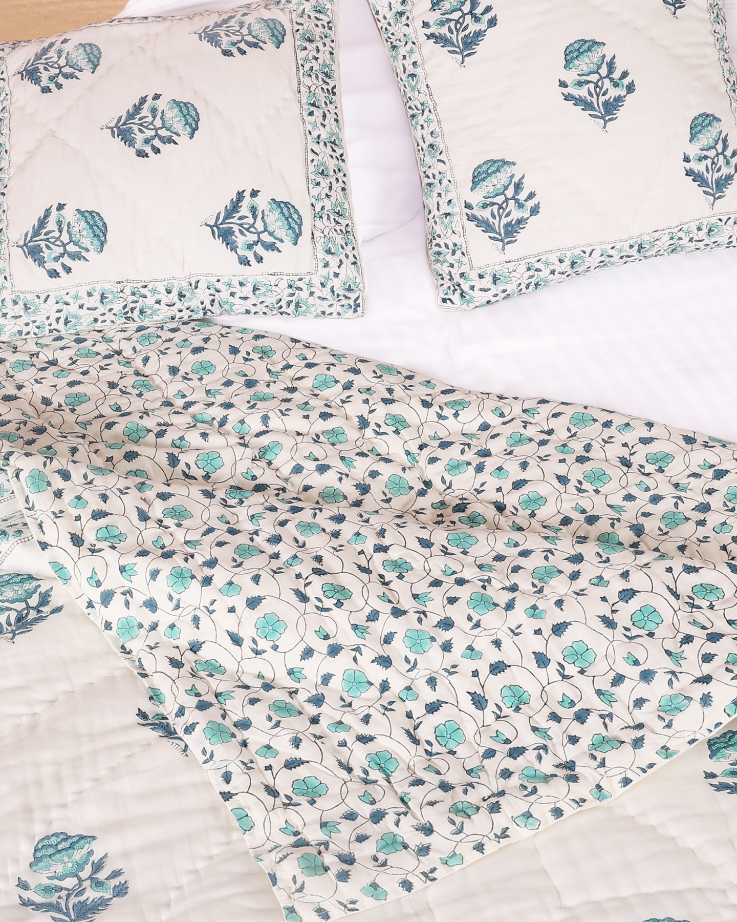Hand Block Printed Reversible Double Bed Hand Quilting Quilt Set